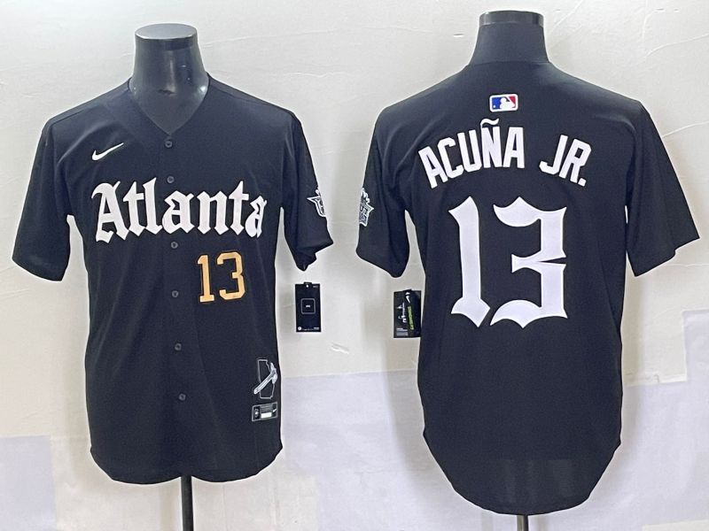 Men 2025 Atlanta Braves 13 Acuna jr Black Five generations Joint Name Nike MLB Jersey style 4